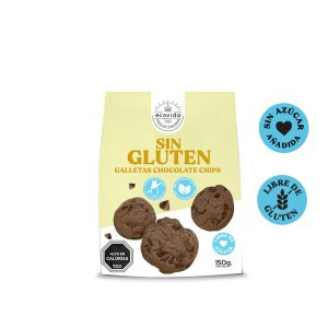 GALLETAS CHOCO CHIPS SIN GLUTEN, AZÚCAR, NI LACTOSA ECOVIDA (150 GR)
